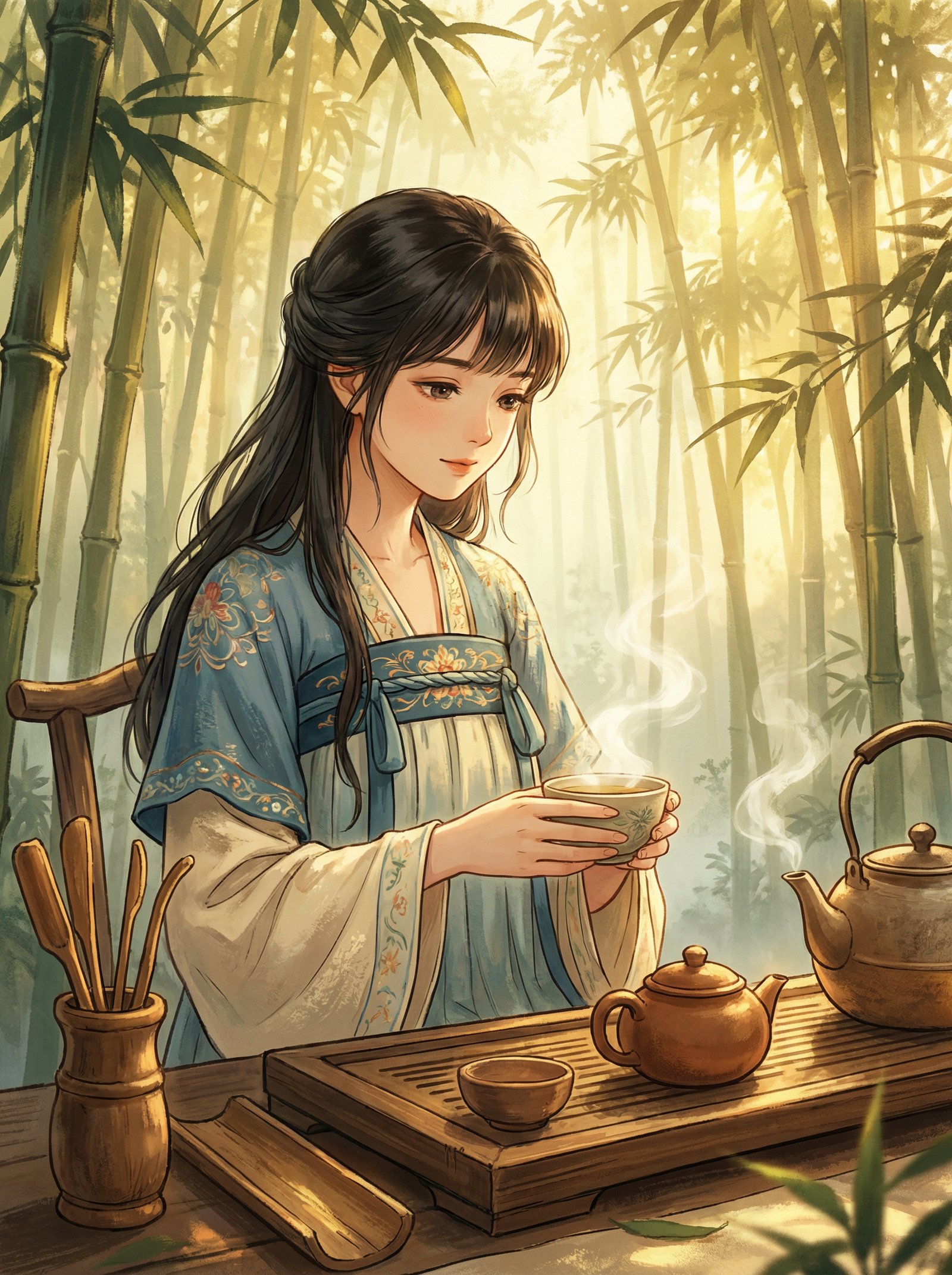 抖音风动漫-竹林品茗